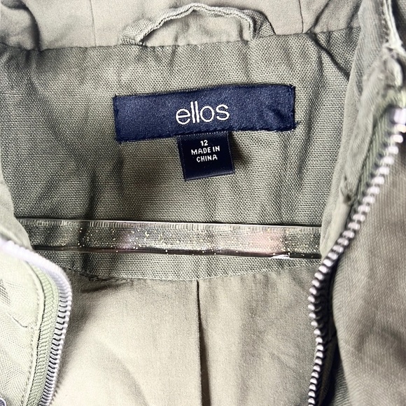 ELLOS |🪖💛Army Green Hooded Gold Sparkly Shoulders Long Trench Coat - Picture 6 of 12